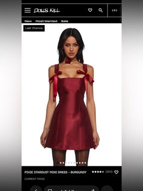 Current Mood Burgundy Satin Mini Dress with Ribbon Shoulder Ties